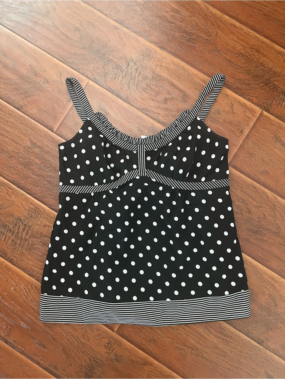 LOFT Black and White Polka Dot Striped Trim Camisole